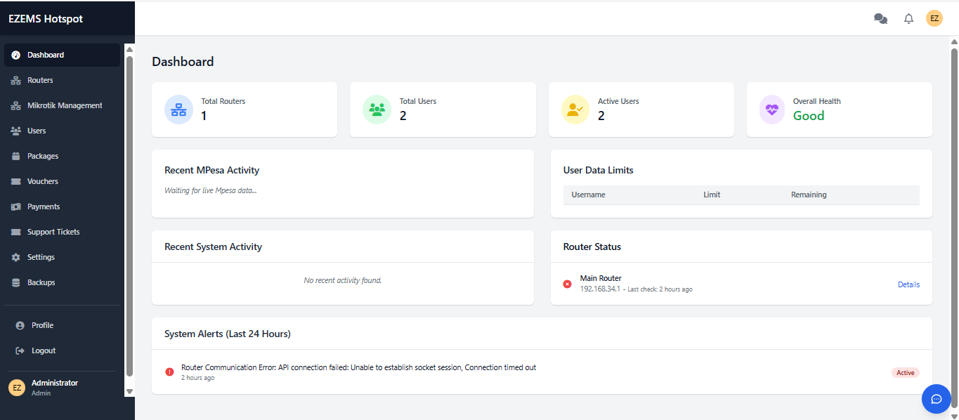 EZEMS Hotspot Dashboard